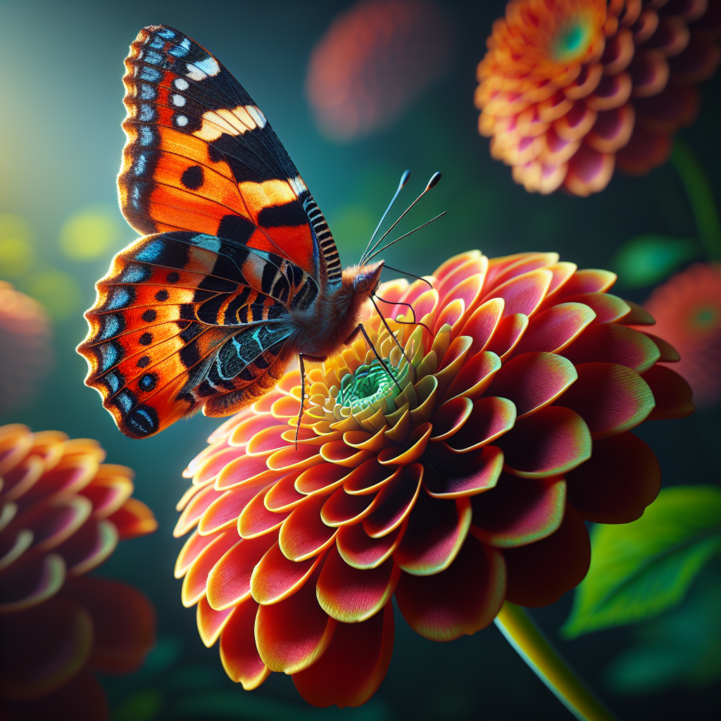 Realistic image of a butterfly on a flower, similar to the reference photo.