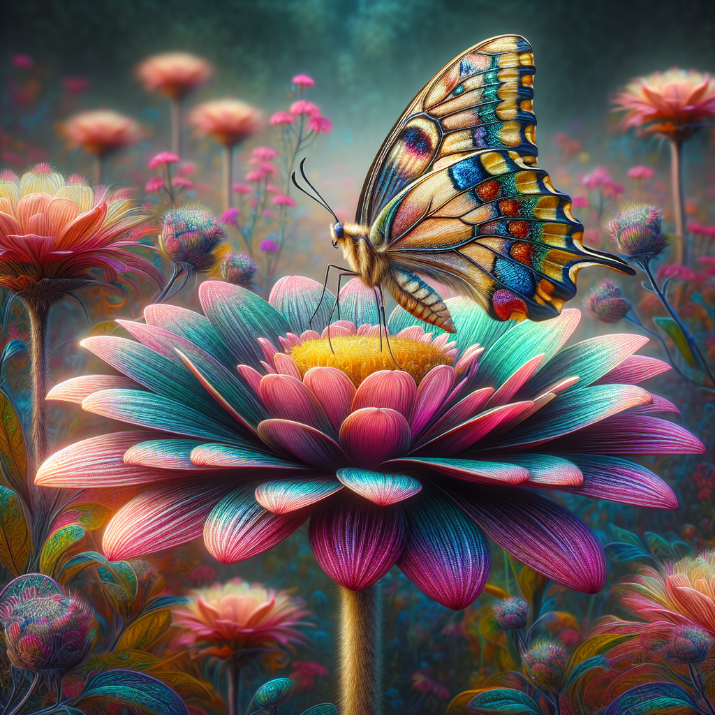 Realistic image of a butterfly on a flower inspired by a reference photo.