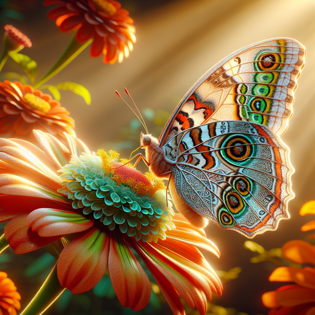 A realistic image of a butterfly resting on a flower.