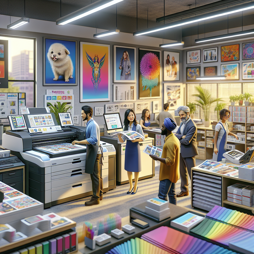 Image of a local printing services shop with staff and customers.