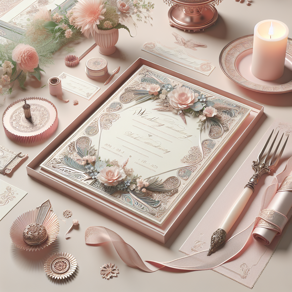 A beautiful and realistic wedding invitation card setup.