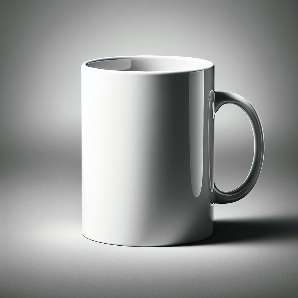 A realistic image of a professionally printed white mug.