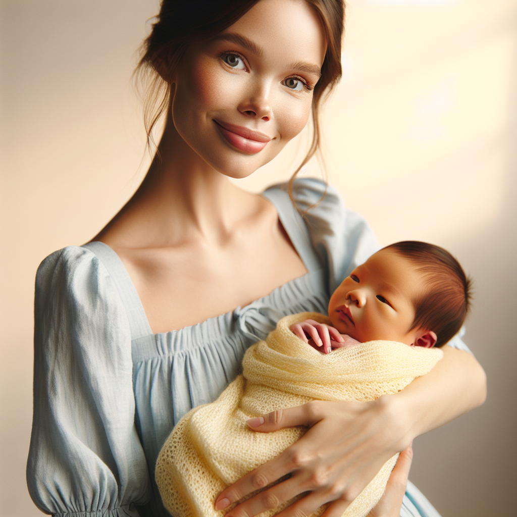A realistic image of a mother holding her newborn baby, emphasizing their bond.