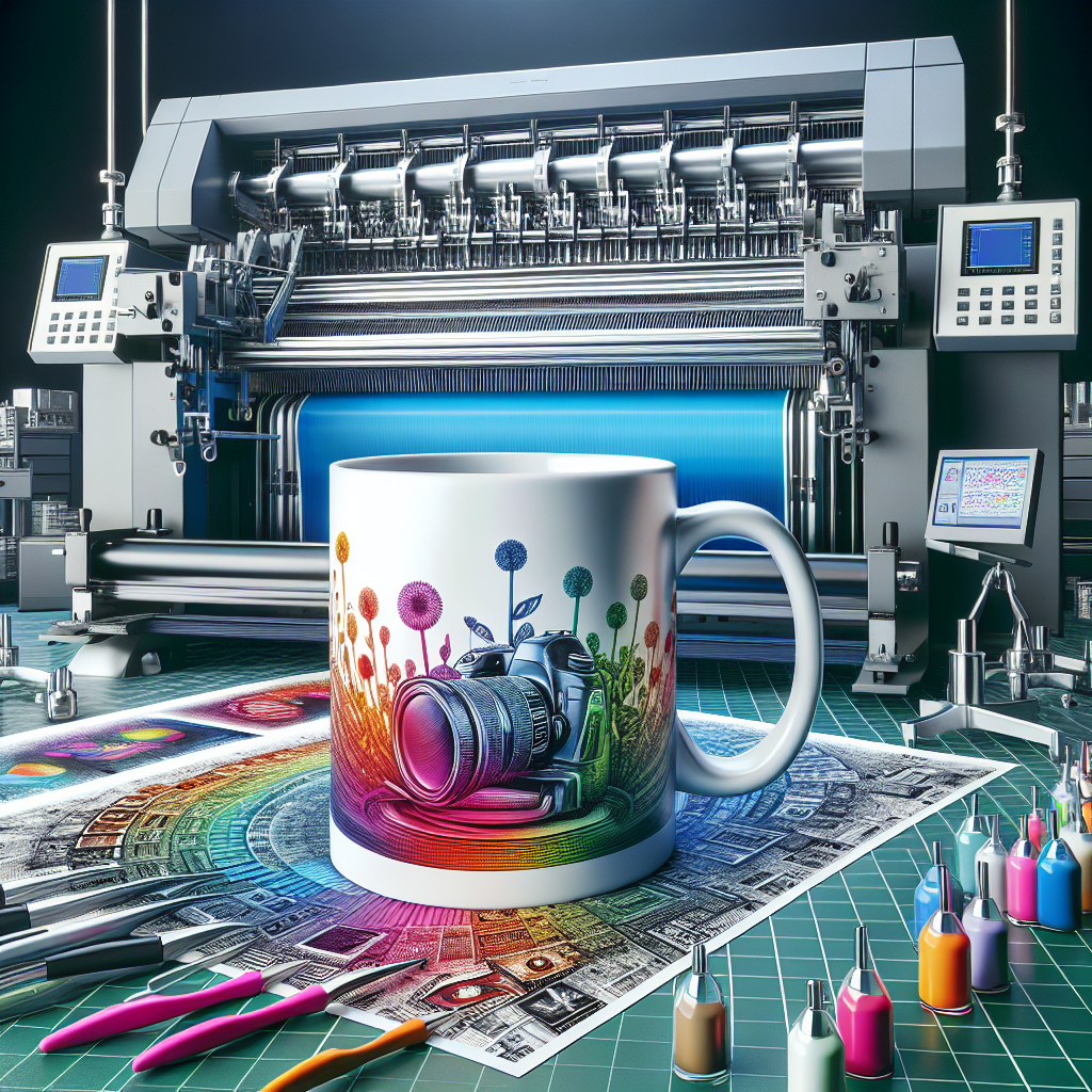 A detailed and realistic depiction of the mug printing process.