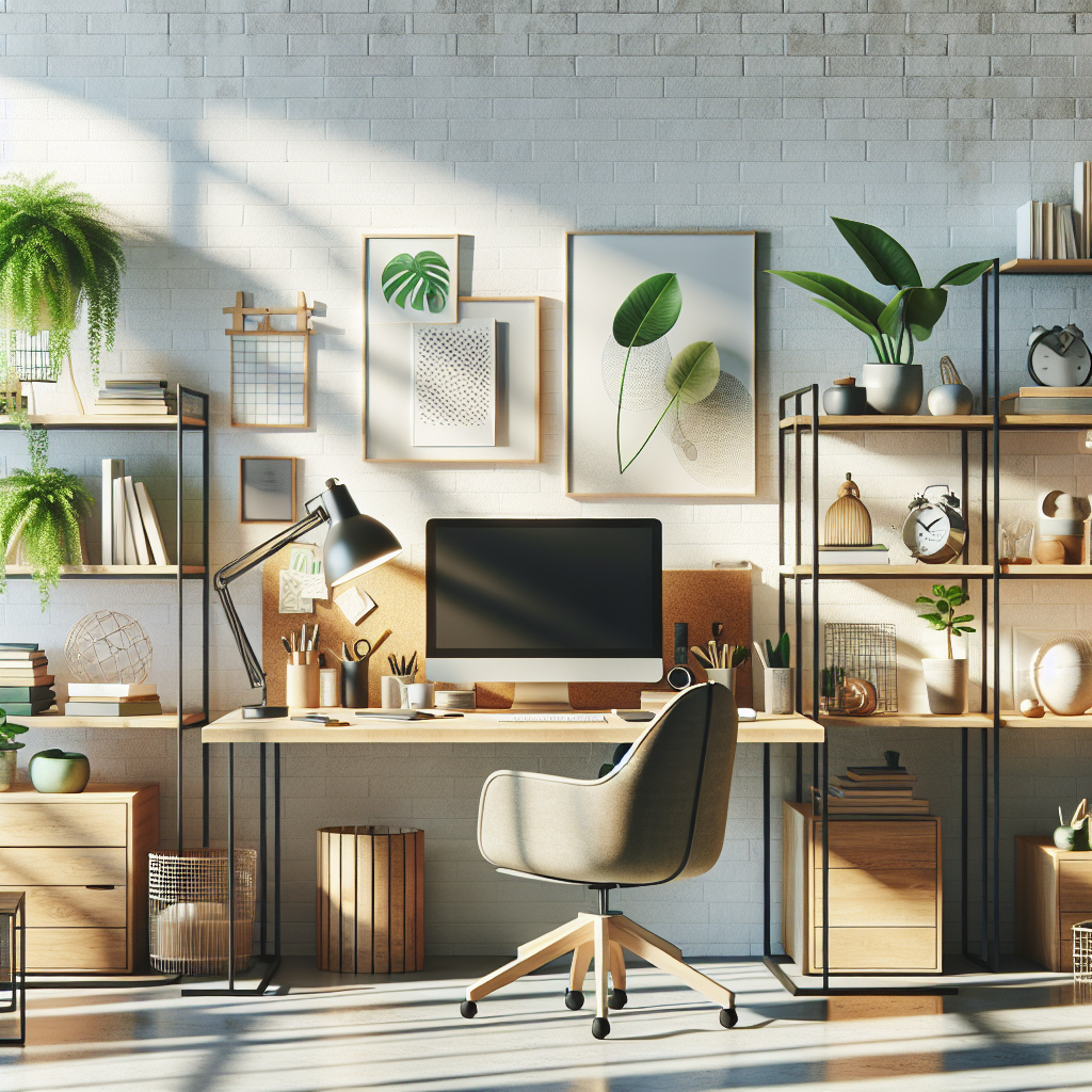A realistic depiction of a modern home office with natural lighting.