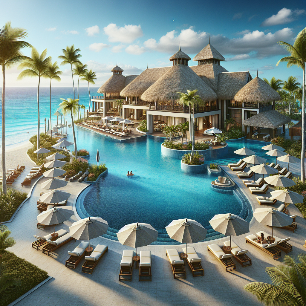 A realistic image of an adults-only resort in Punta Cana with modern architecture, an infinity pool, and a serene atmosphere.
