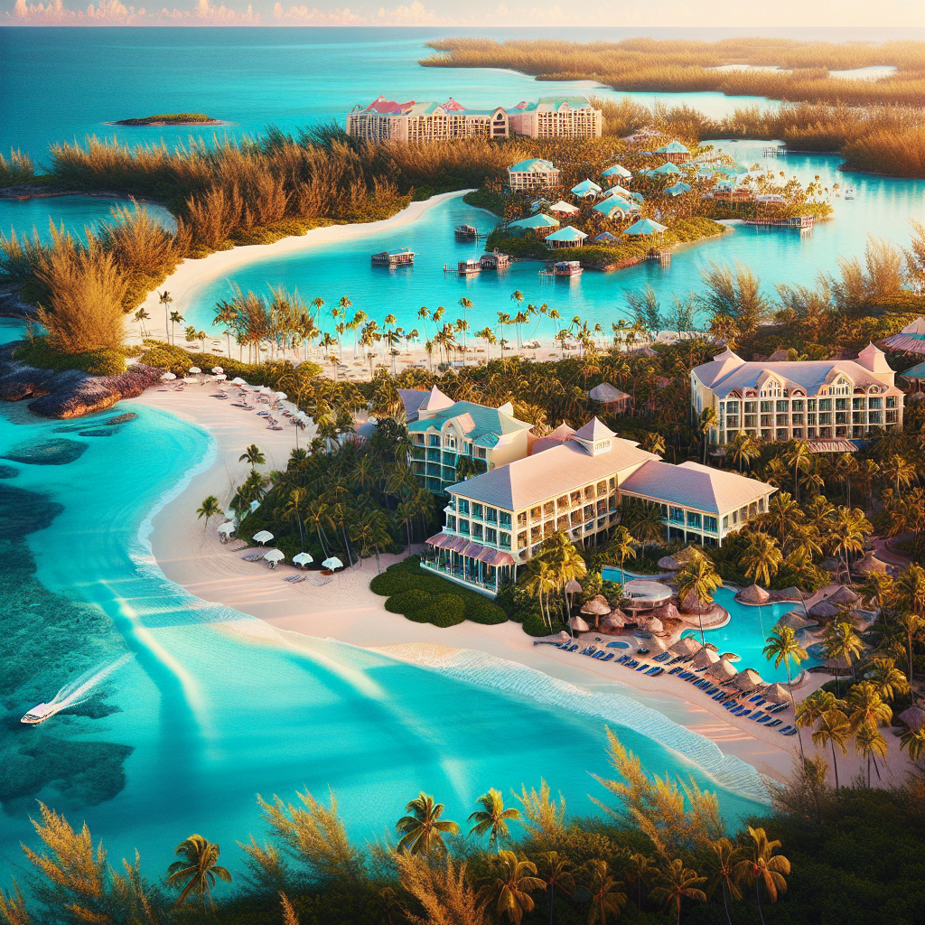 A realistic re-creation of the Nassau, Bahamas resort scene from the provided URL.