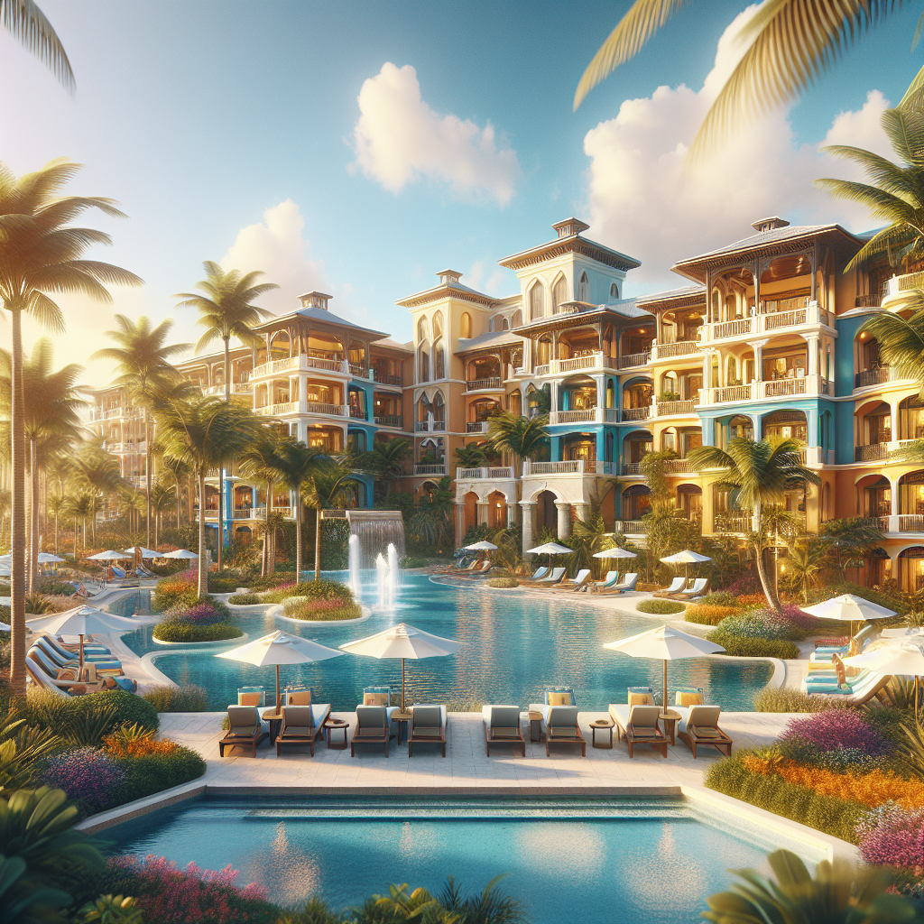 A realistic recreation of a Bahamian family resort with tropical scenery.