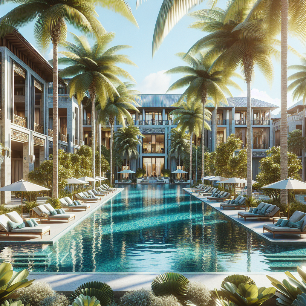 A realistic scene of a luxury tropical resort similar to Punta Cana luxury resorts.