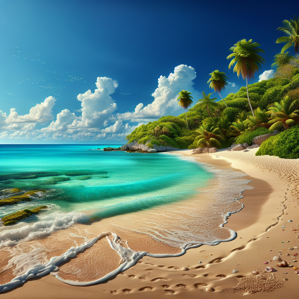 A realistic depiction of the Mayan Riviera beach.