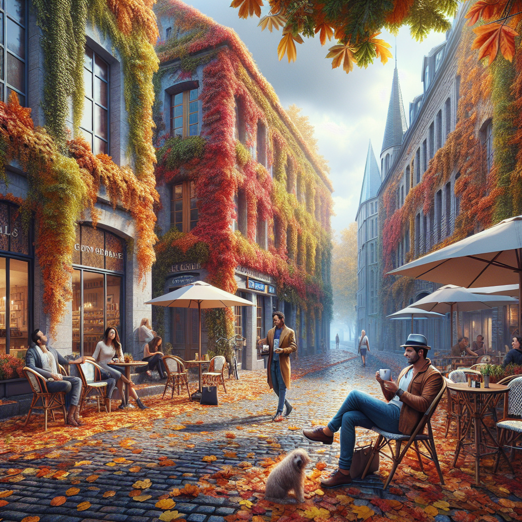 A European city in October with autumn leaves and historic architecture.