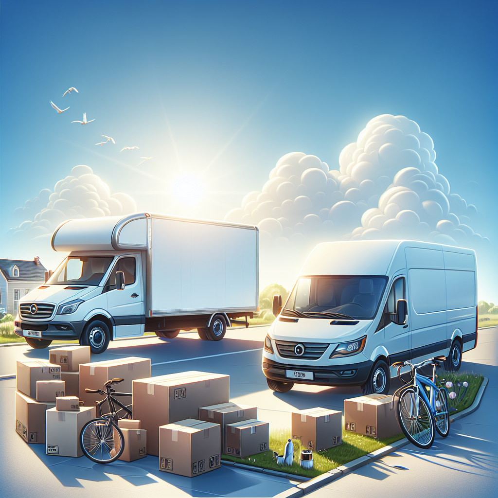 A variety of moving vans in a suburban setting, showcasing how to hire the right van for moving.
