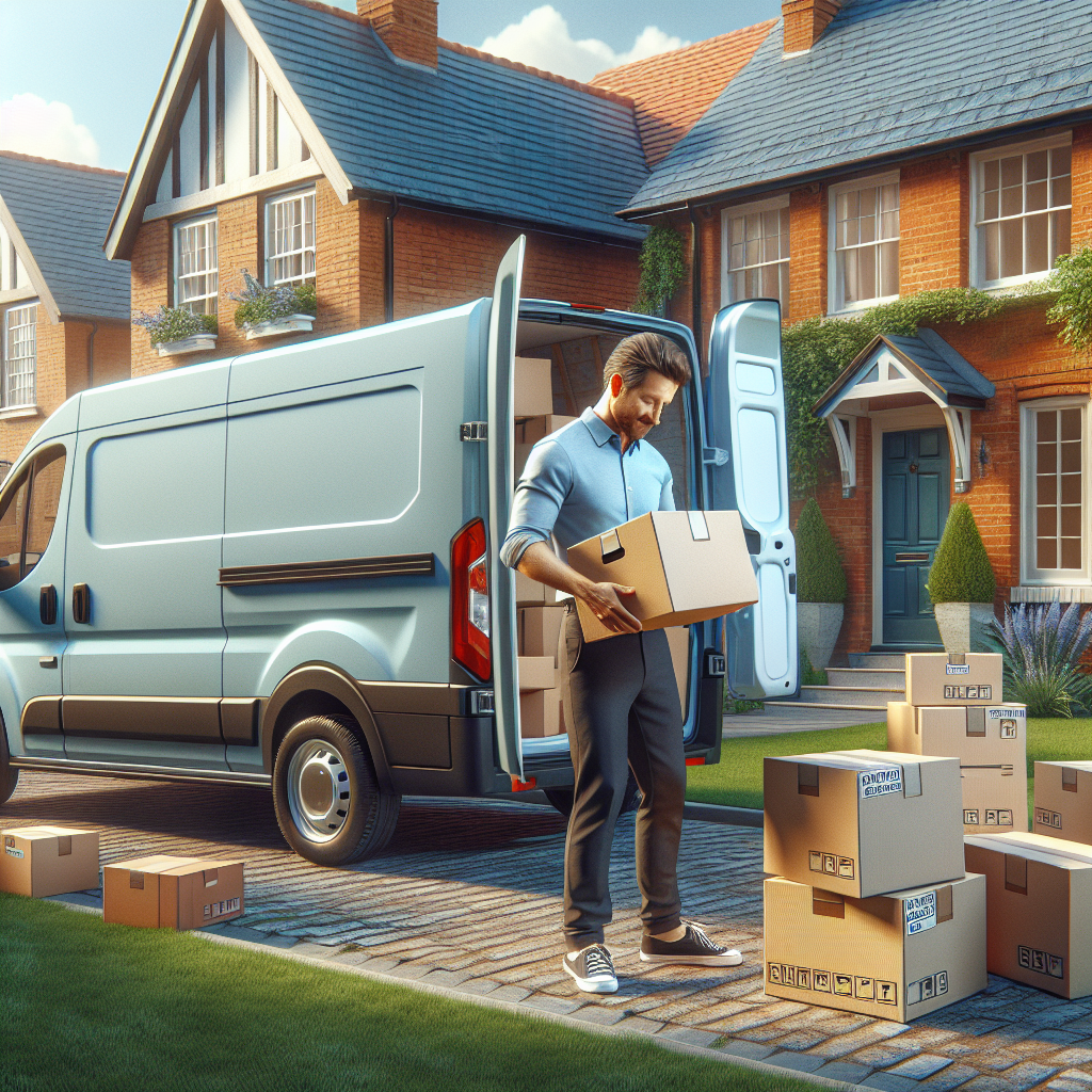 A budget removal scene with a van and an organized driver preparing for a move.