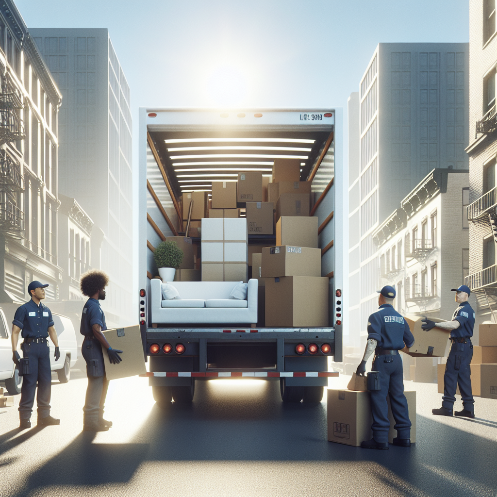 A busy urban street scene showing movers handling emergency removals.