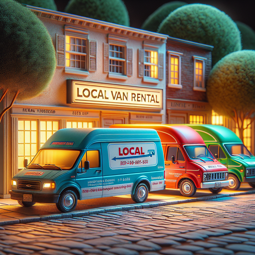 Three different sizes of vans (small, medium, large) parked in an urban setting during golden hour.