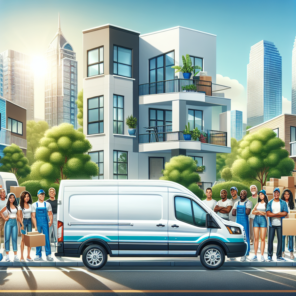 A busy city street on a weekend with a white van labeled 'Transport Executive' and people moving boxes.