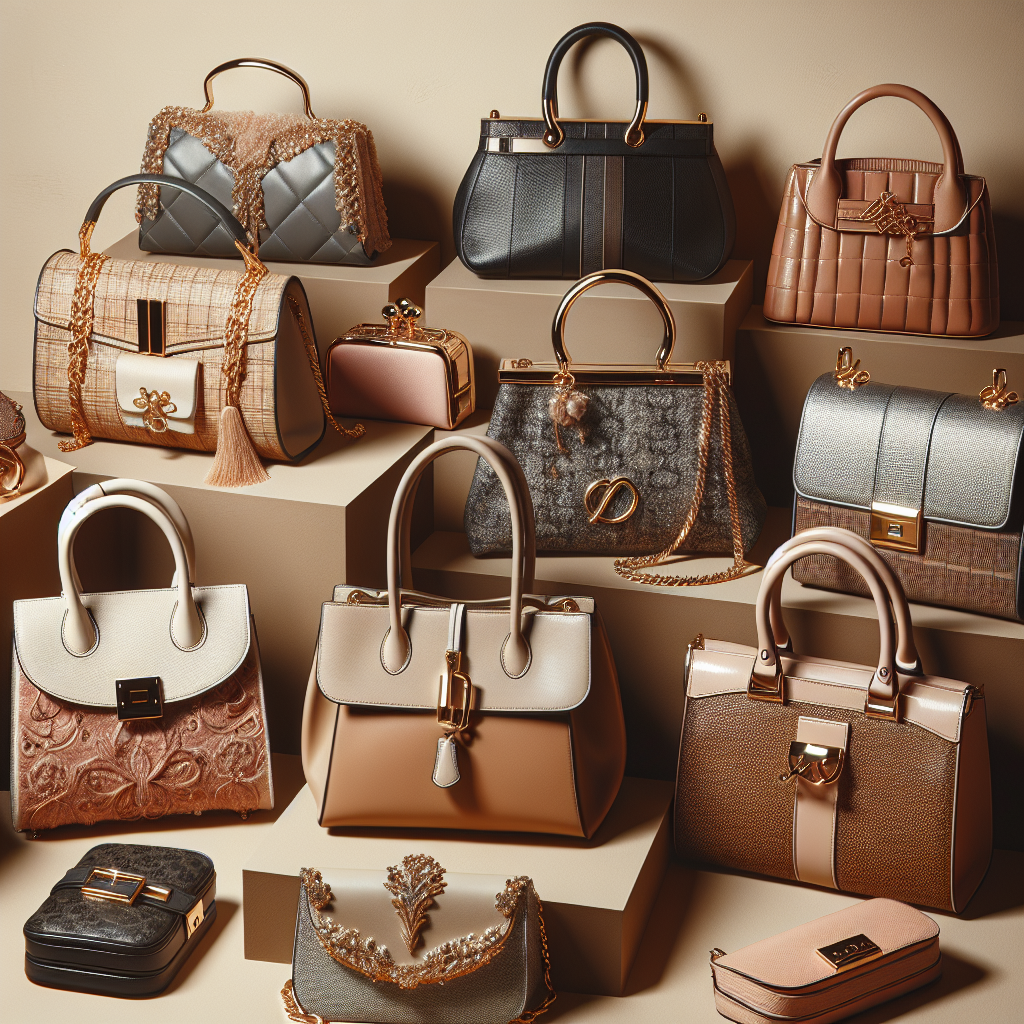 An image of a variety of affordable luxury handbags in a sophisticated boutique setting.