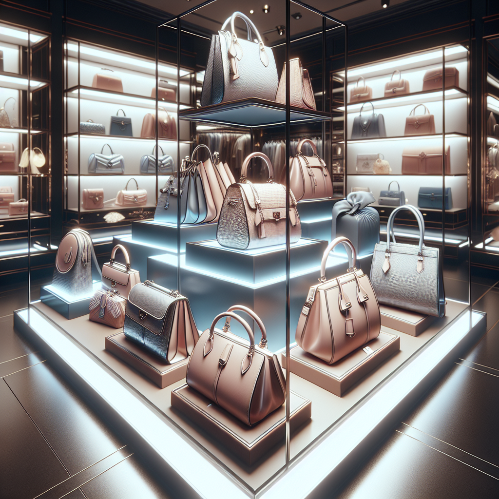 Display of various Chanel bags in a luxury store setting.