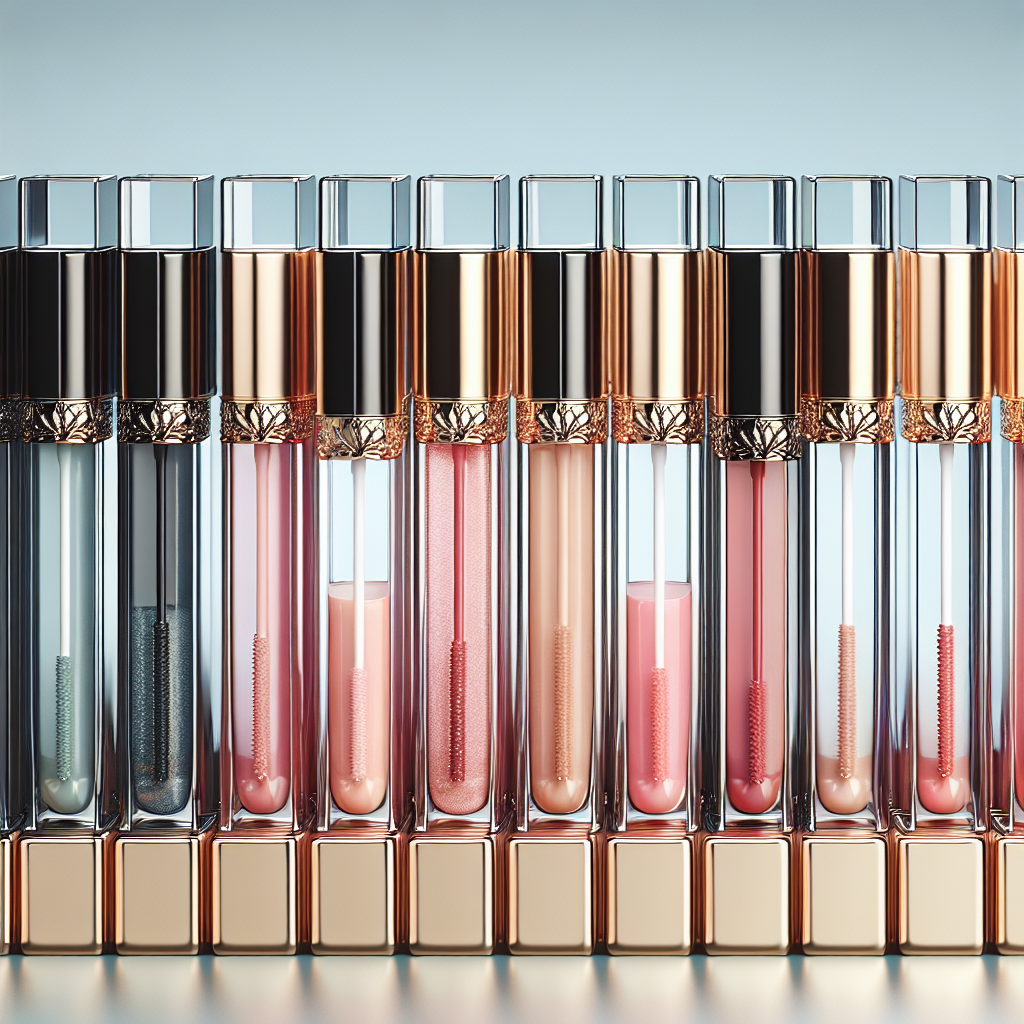 An array of Chanel lip gloss containers in realistic detail with a variety of colors.