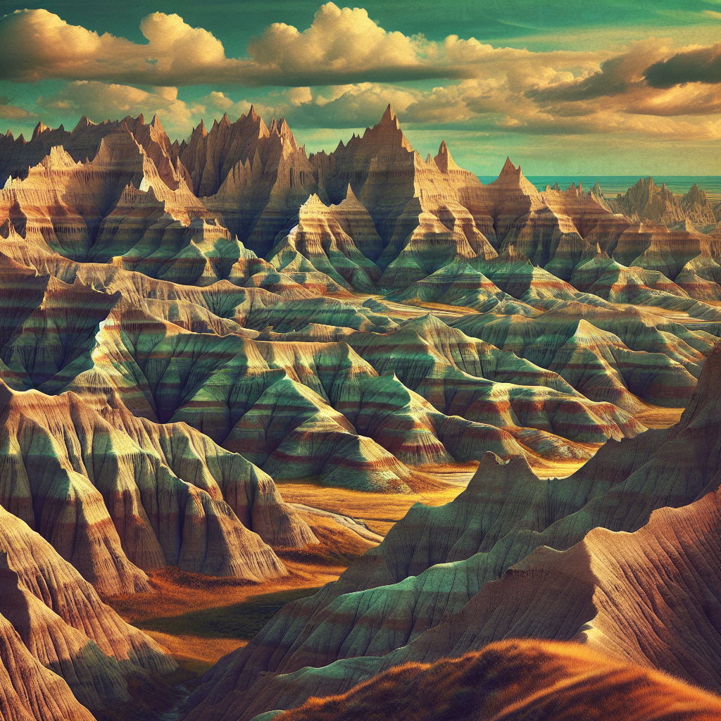 realistic image of badlands national park landscape.