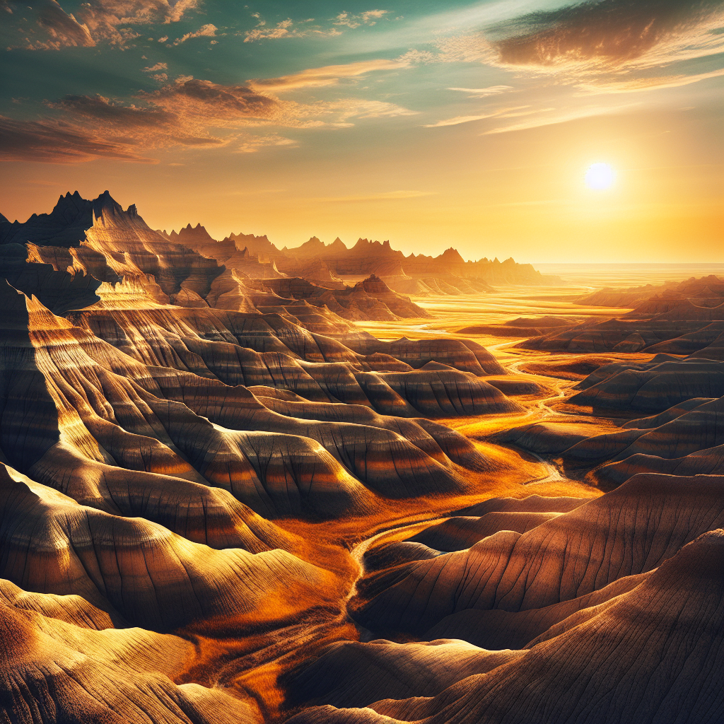 realistic depiction of badlands national park.