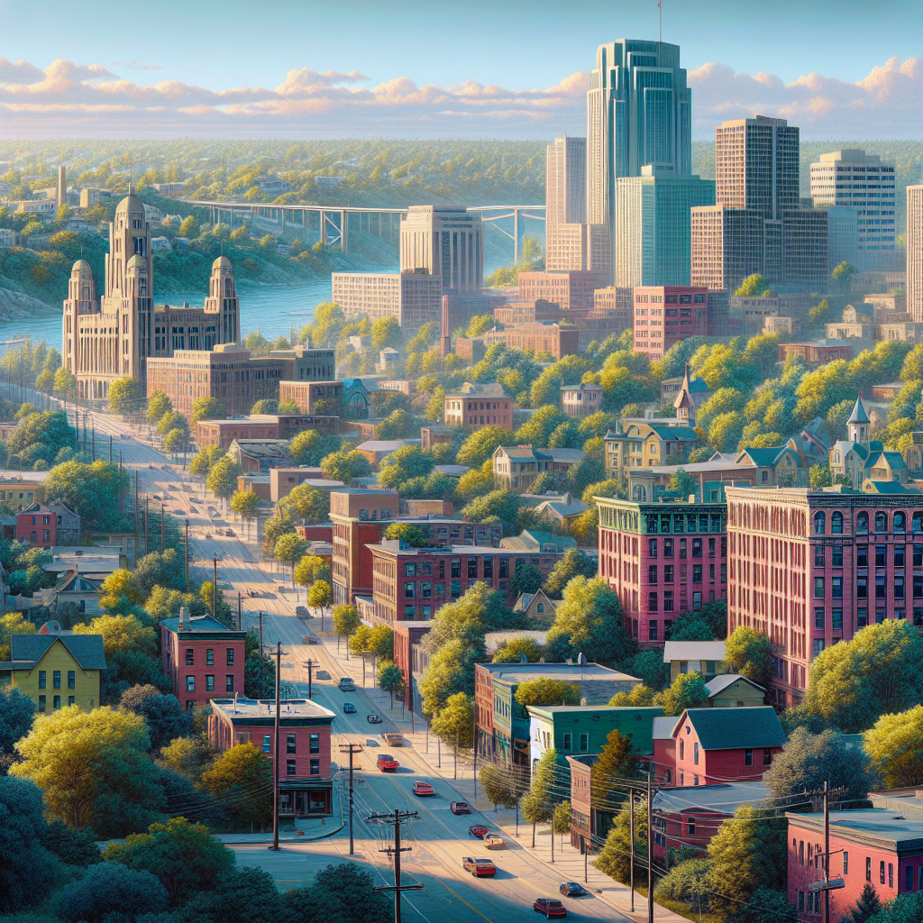 a realistic scenic view of rapid city with detailed urban and natural elements.