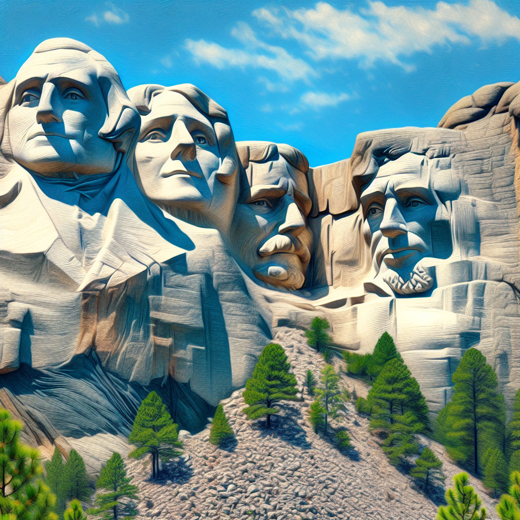 a realistic depiction of mount rushmore with detailed carvings and natural surroundings.