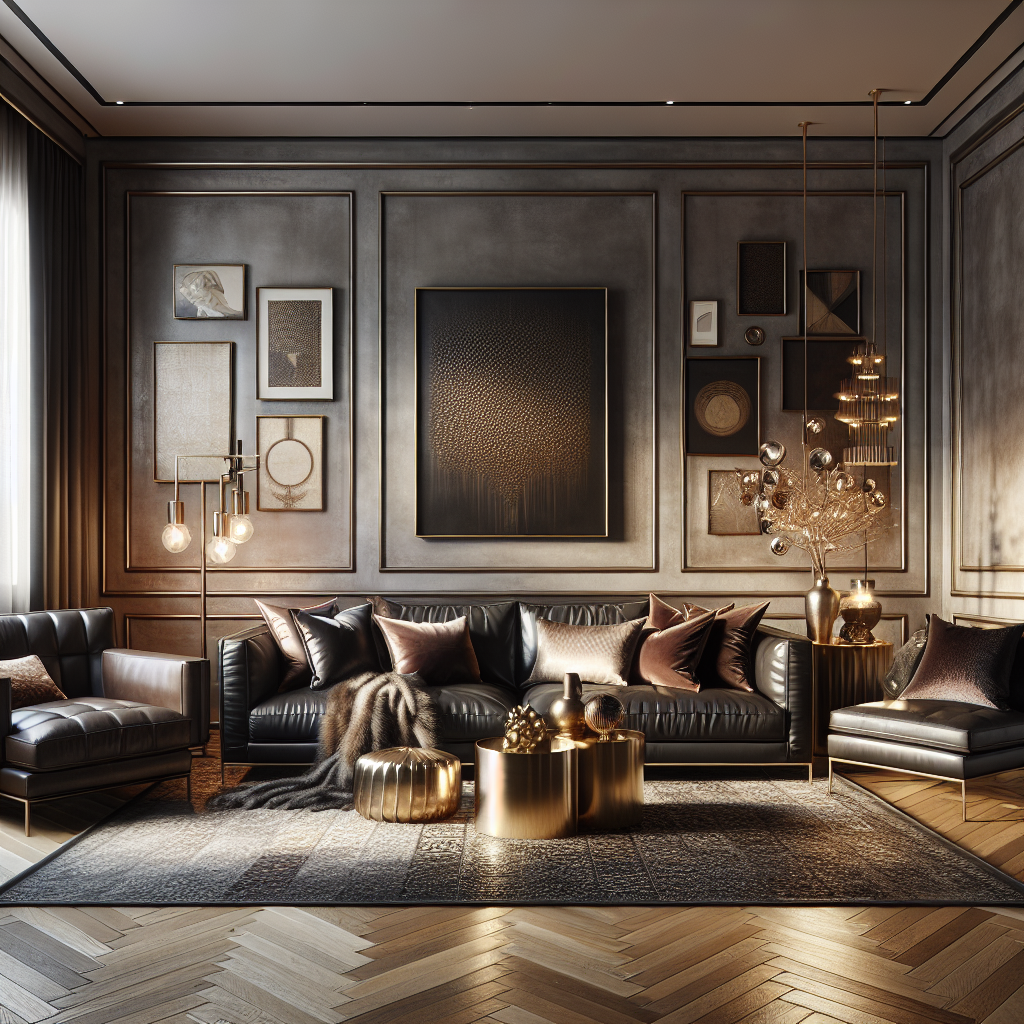 Luxurious living room interior with high-quality leather furniture, designer lighting, and sophisticated decor, embodying elegance and exclusivity.