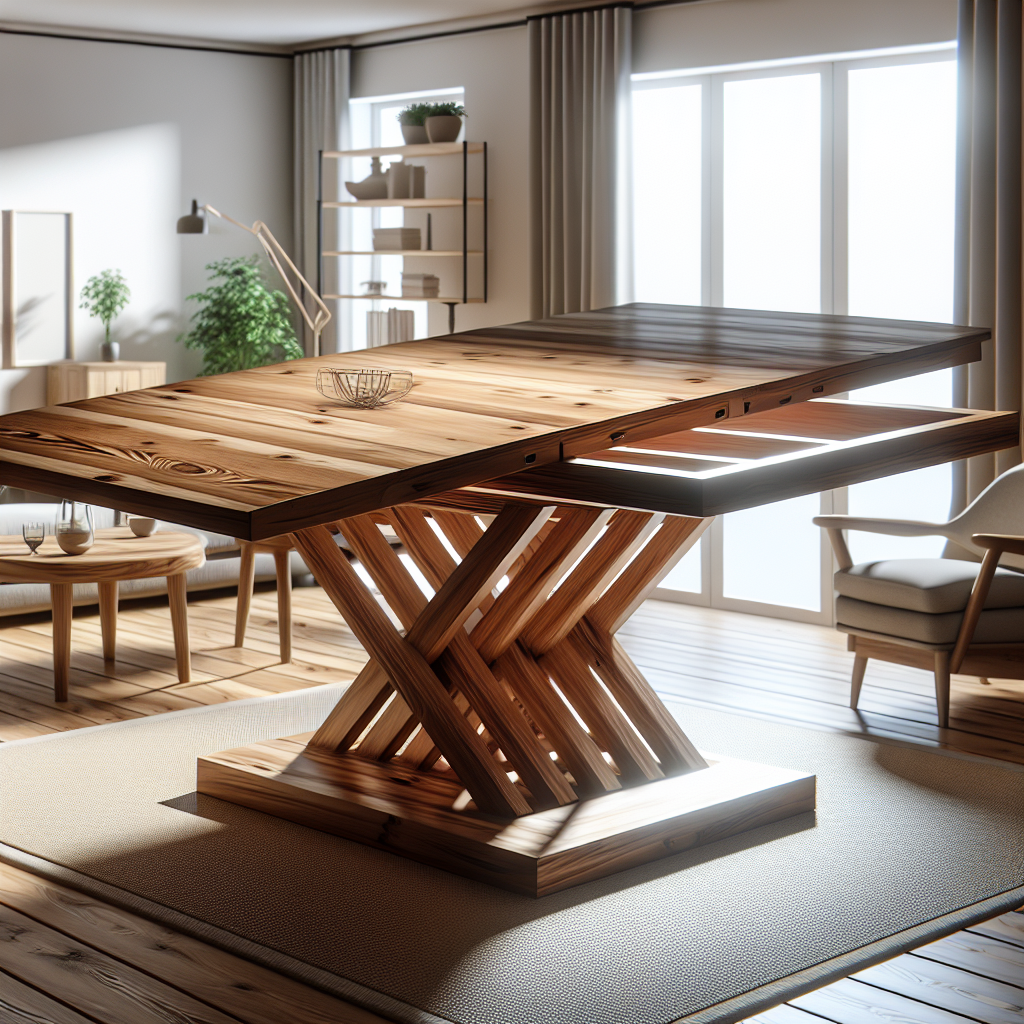 A transformative dining table made of high-quality wood in various configurations.