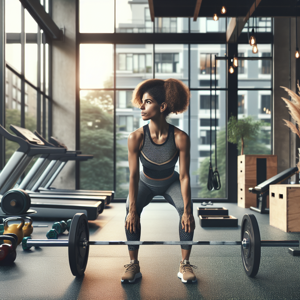 Athletic individual performing a deadlift in a home gym with natural lighting and a motivational vibe, showcasing muscle engagement.