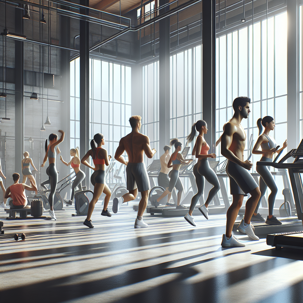 Diverse group of individuals participating in a Zermatt Neo Workout in a bright, modern gym, reflecting inclusivity and high energy.