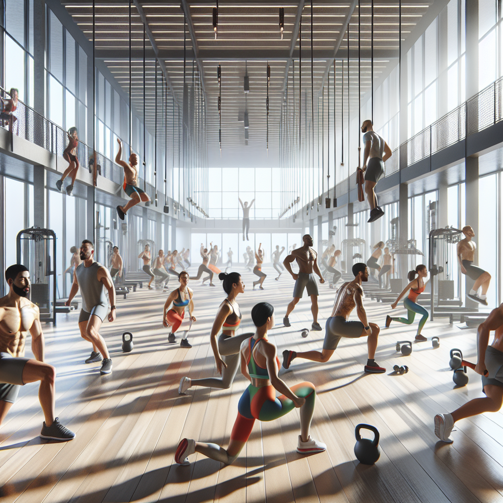 People performing a high-intensity interval training session in a modern gym as part of the Zermatt Neo Workout.