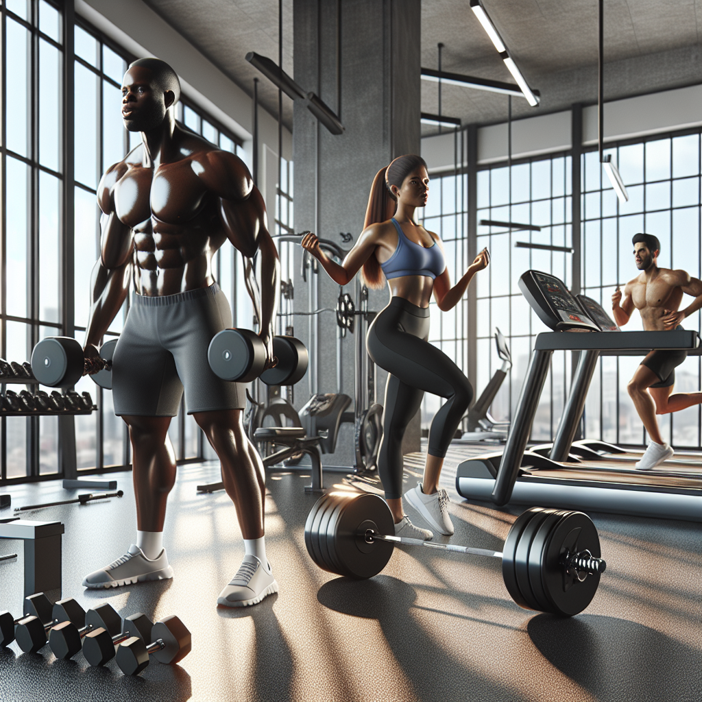 People working out in a modern gym with various exercises and equipment.