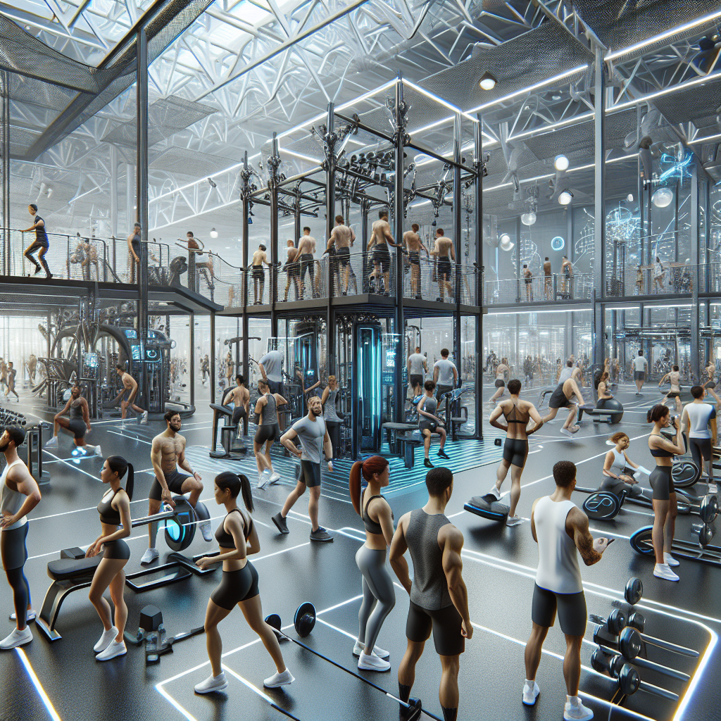 Modern gym showcasing diverse people using innovative fitness equipment and advanced training techniques.