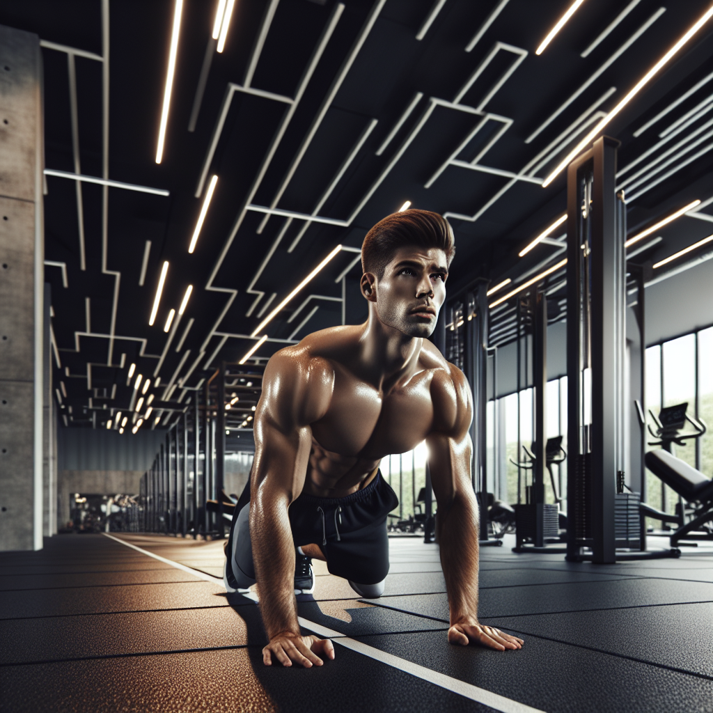 Elite athlete performing a strength exercise in a modern gym.