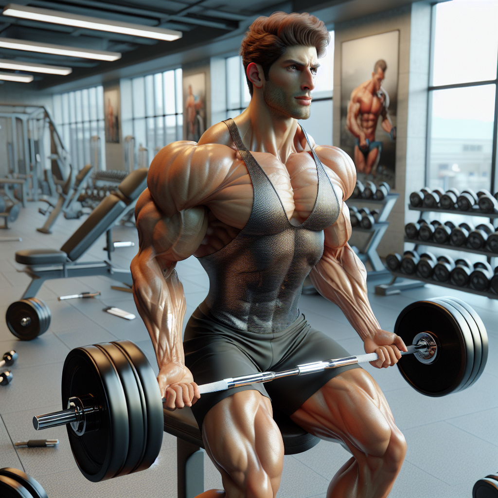 A person in a gym performing a weightlifting exercise, depicting strength and conditioning in a realistic setting.