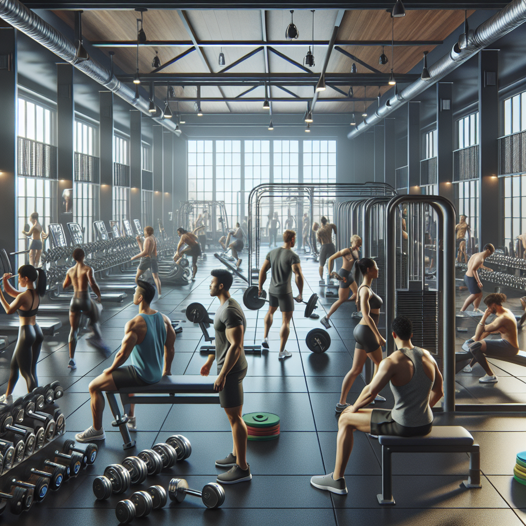 People working out in a modern, well-lit gym with various strength and conditioning equipment.