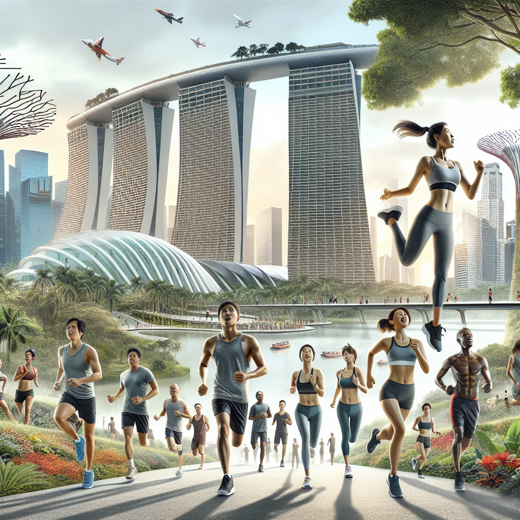 People exercising in various locations in Singapore, showcasing urban and natural environments.