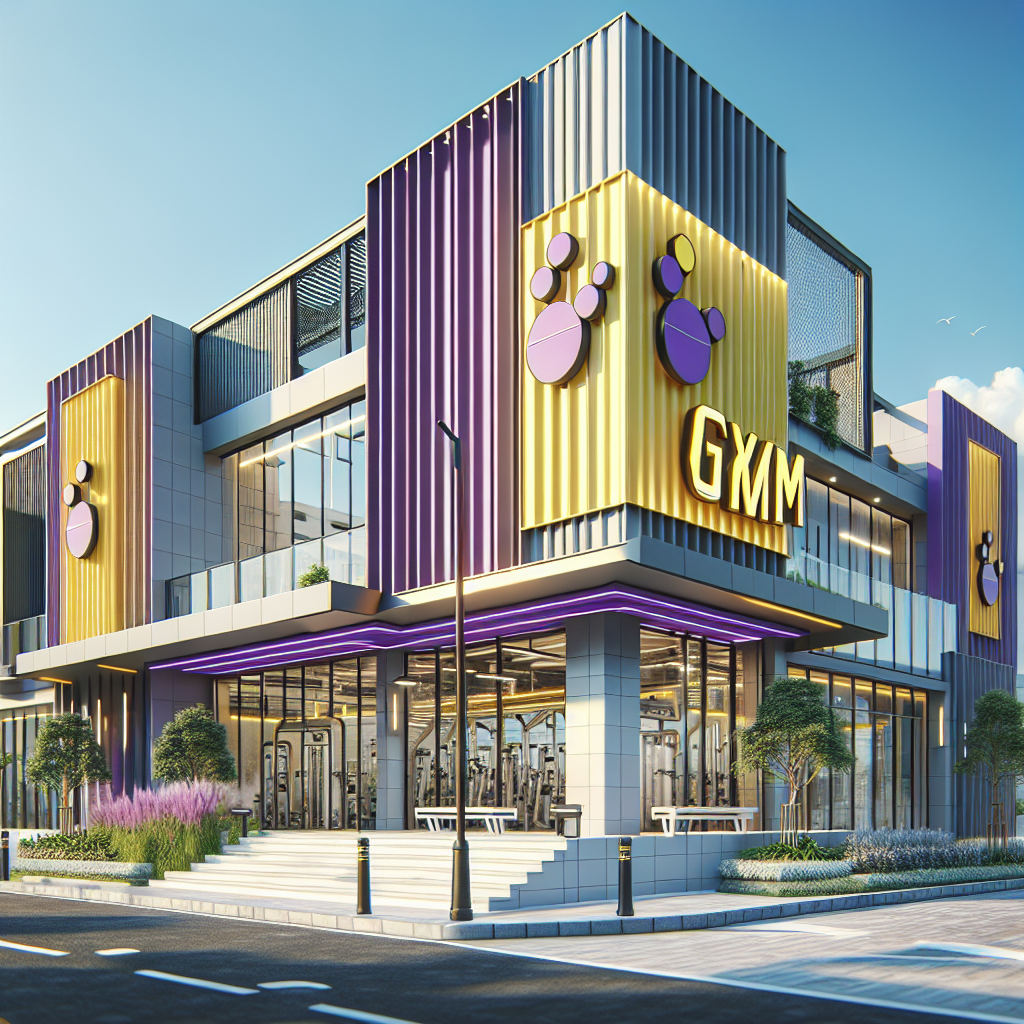 A realistic depiction of the exterior of Planet Fitness.
