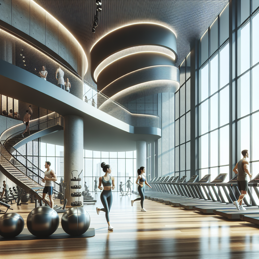 A realistic image of a modern fitness center with advanced equipment and people working out.