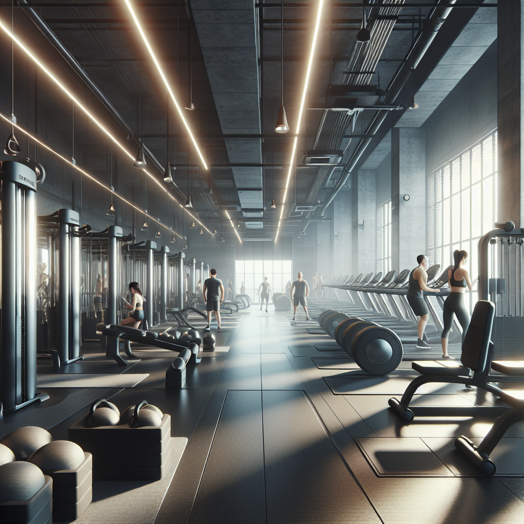Realistic image of a Planet Fitness gym with modern equipment and people working out.