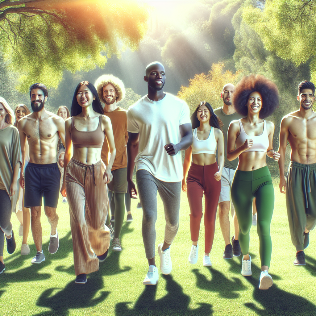 A diverse group of people happily walking in a park, depicting the benefits of hormonal weight loss.