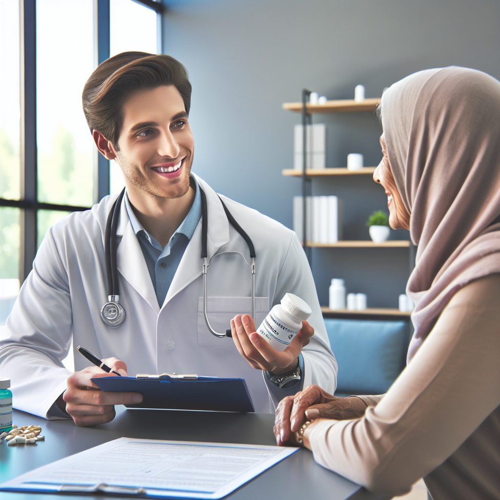 A doctor discussing appetite control treatments with a patient in a modern clinic.