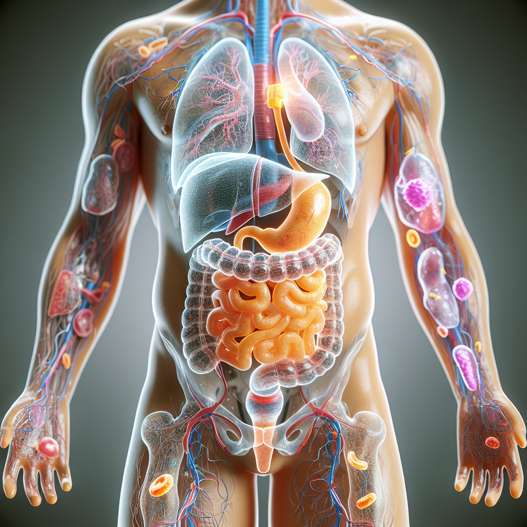 A realistic image showing insulin resistance in the human body with internal organs highlighted.