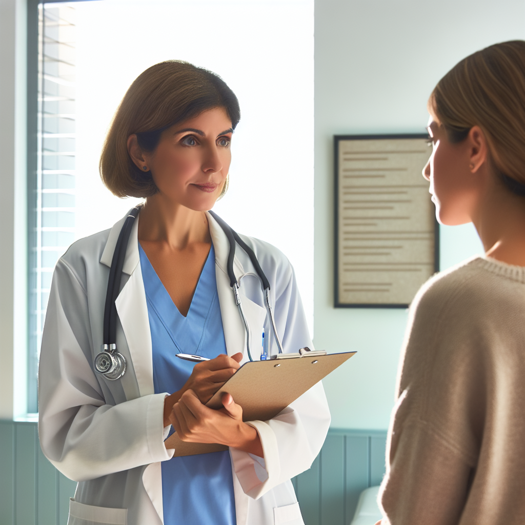 A doctor explaining a weight loss program to a patient in a clinical setting.