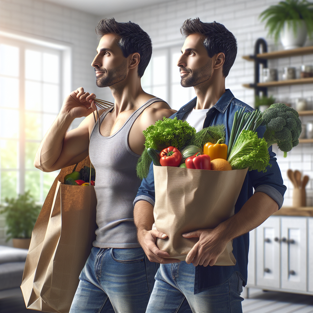 A realistic scene of someone transitioning to healthier groceries, symbolizing sustainable weight loss.