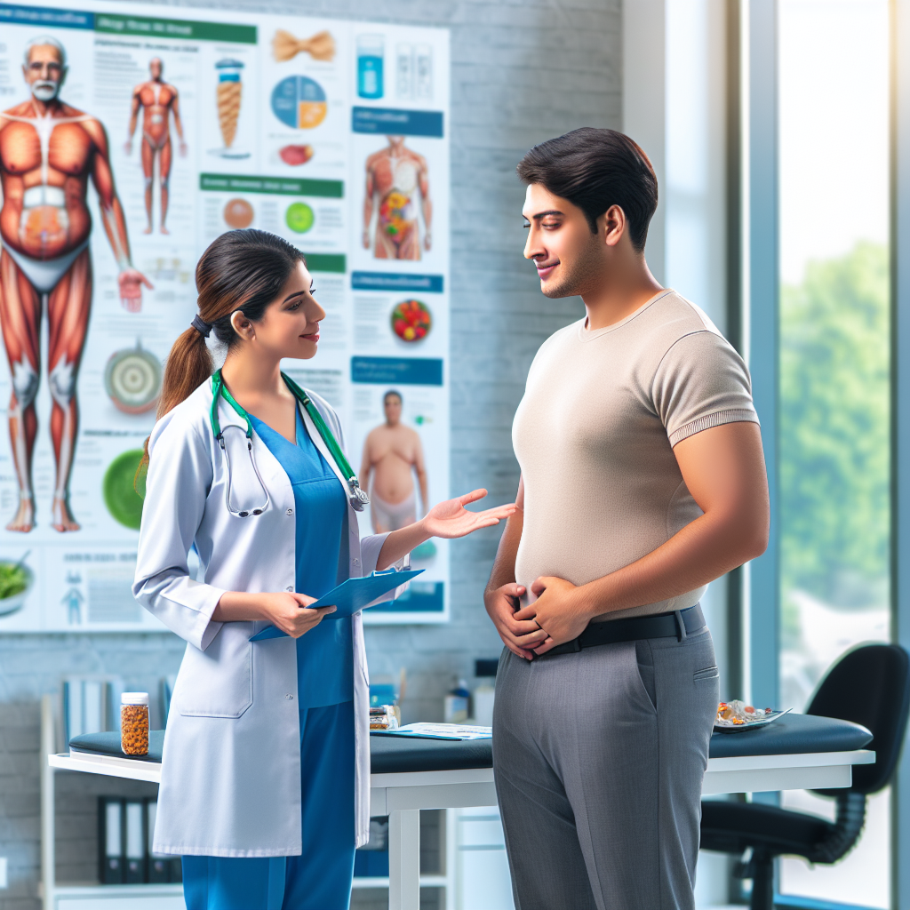 A person consulting with a healthcare professional in a modern clinic about long-term weight management.