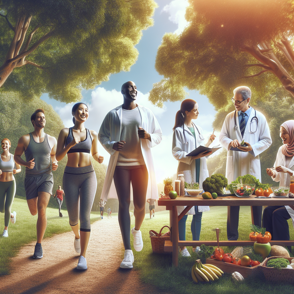 A diverse group of people engaging in weight loss activities in an outdoor park setting.