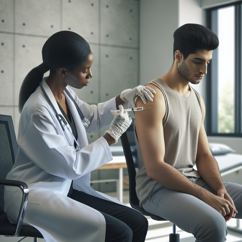 A patient receiving a safe weight loss injection from a doctor in a clean medical office.