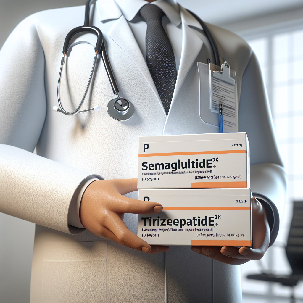 A doctor holding prescription medication for obesity in a clean medical office.